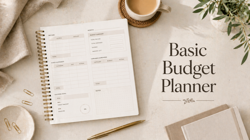 basic budget planner printable PDF simple budgeting system for beginners