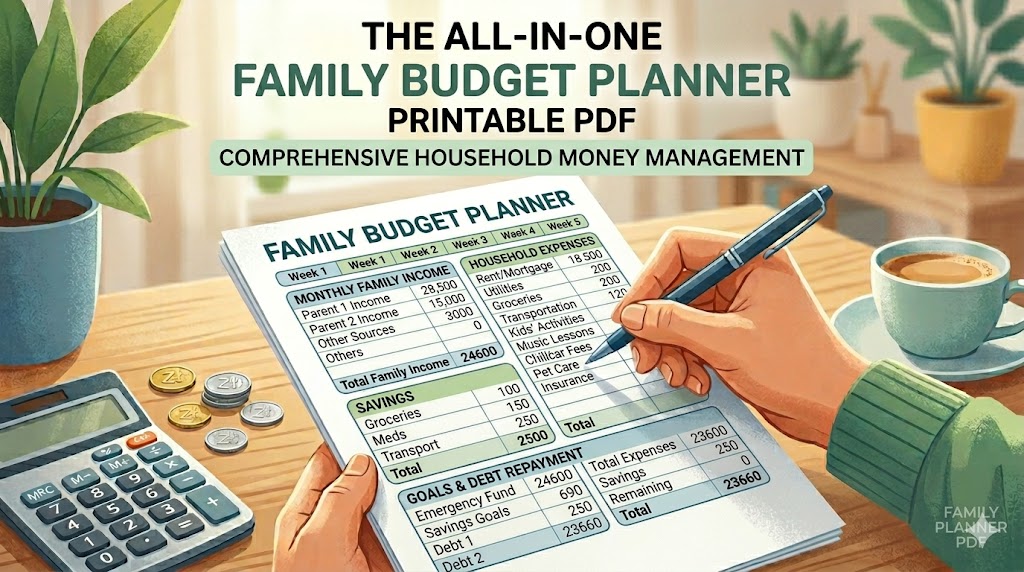 family budget planner printable PDF household money management