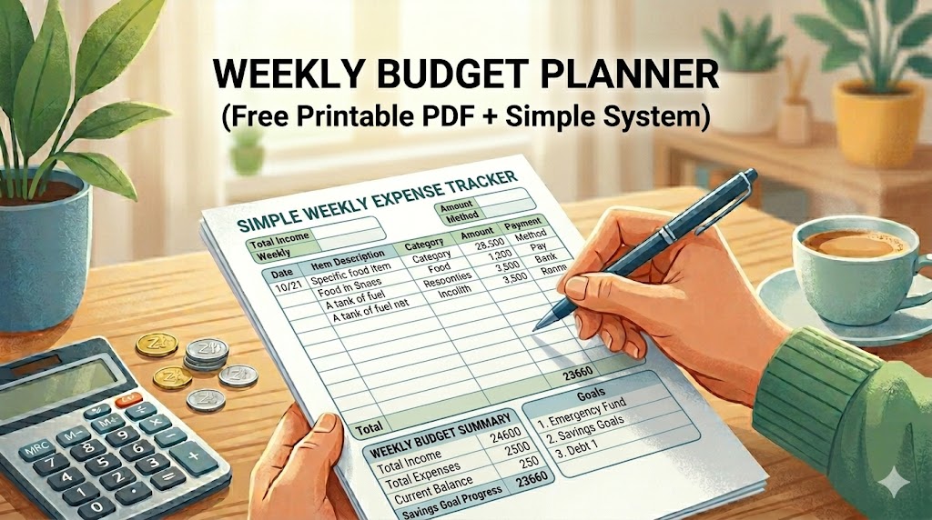 weekly budget planner printable PDF simple weekly expense tracker