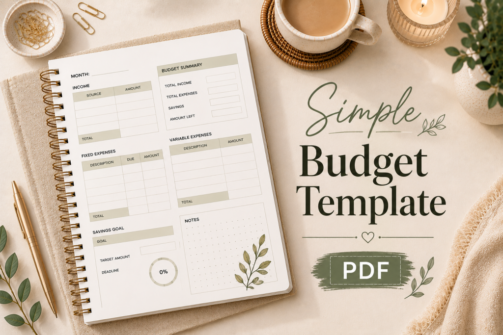 simple budget template PDF printable budgeting system for beginners