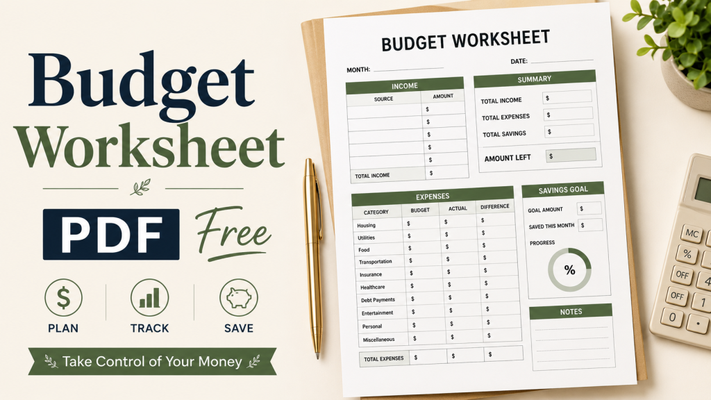 budget worksheet PDF free printable budgeting system for beginners