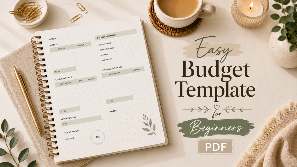 easy budget template for beginners printable PDF simple budgeting system