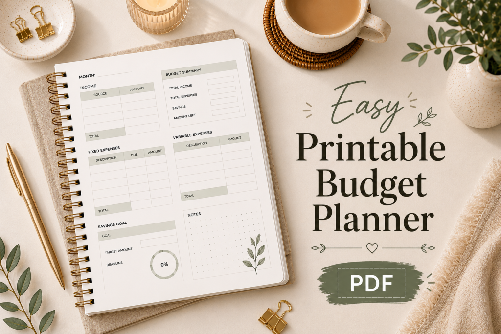 easy printable budget planner PDF simple budgeting system for beginners