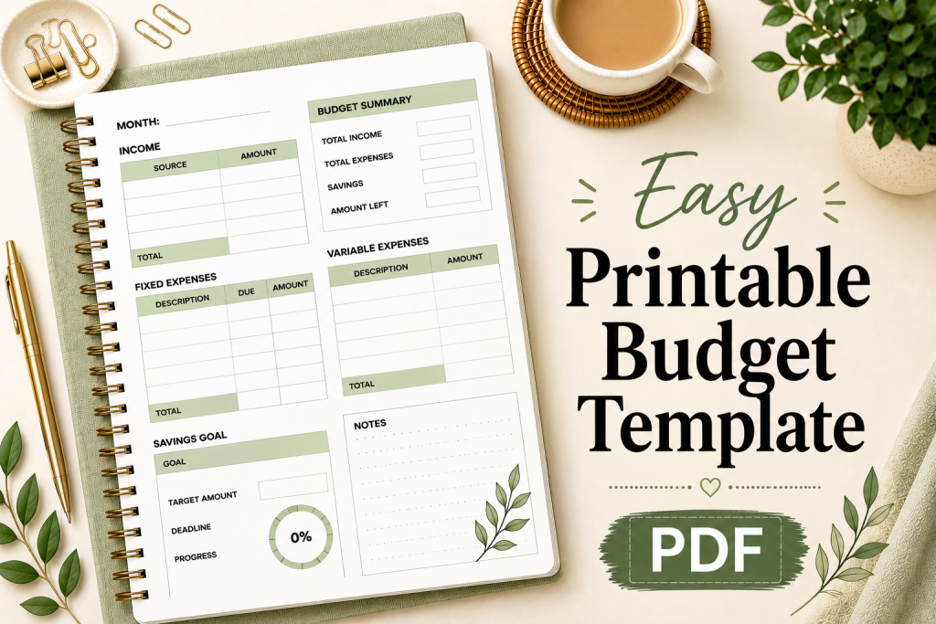 easy printable budget template PDF budgeting system for beginners