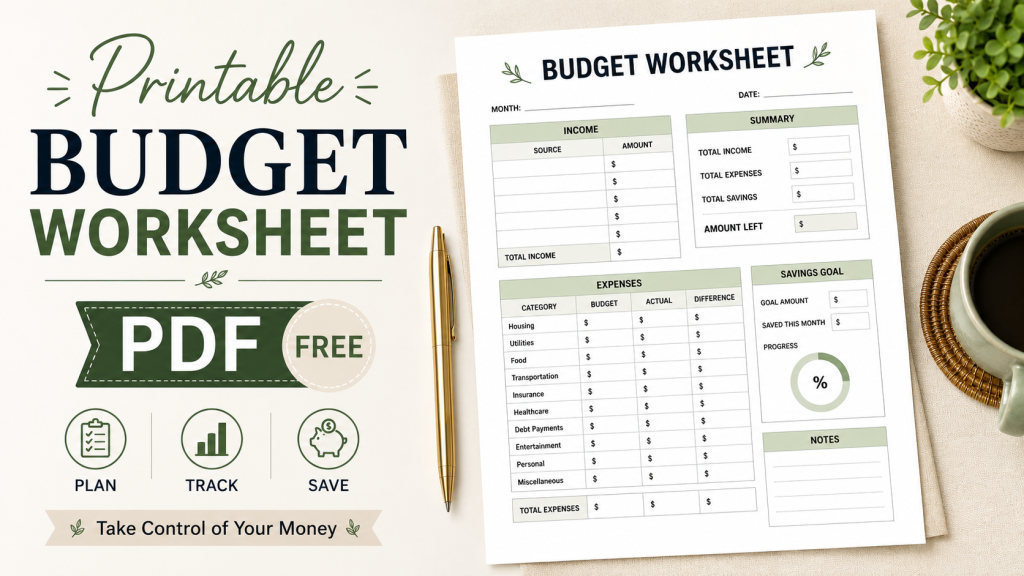 printable budget worksheet PDF budgeting system for beginners