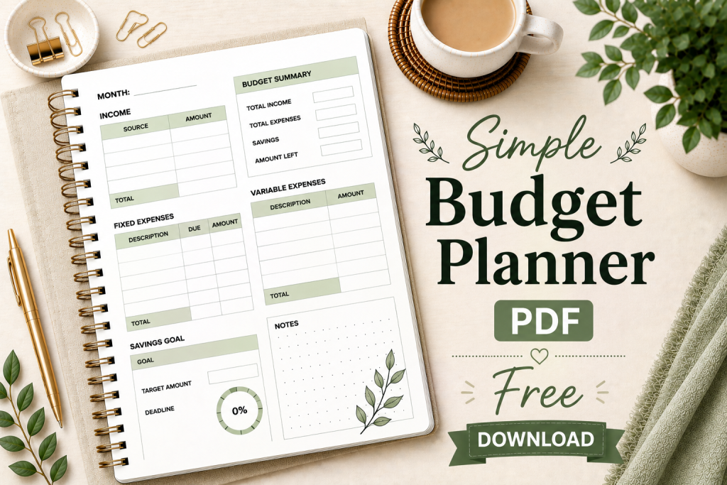 simple budget planner PDF free download printable budgeting system