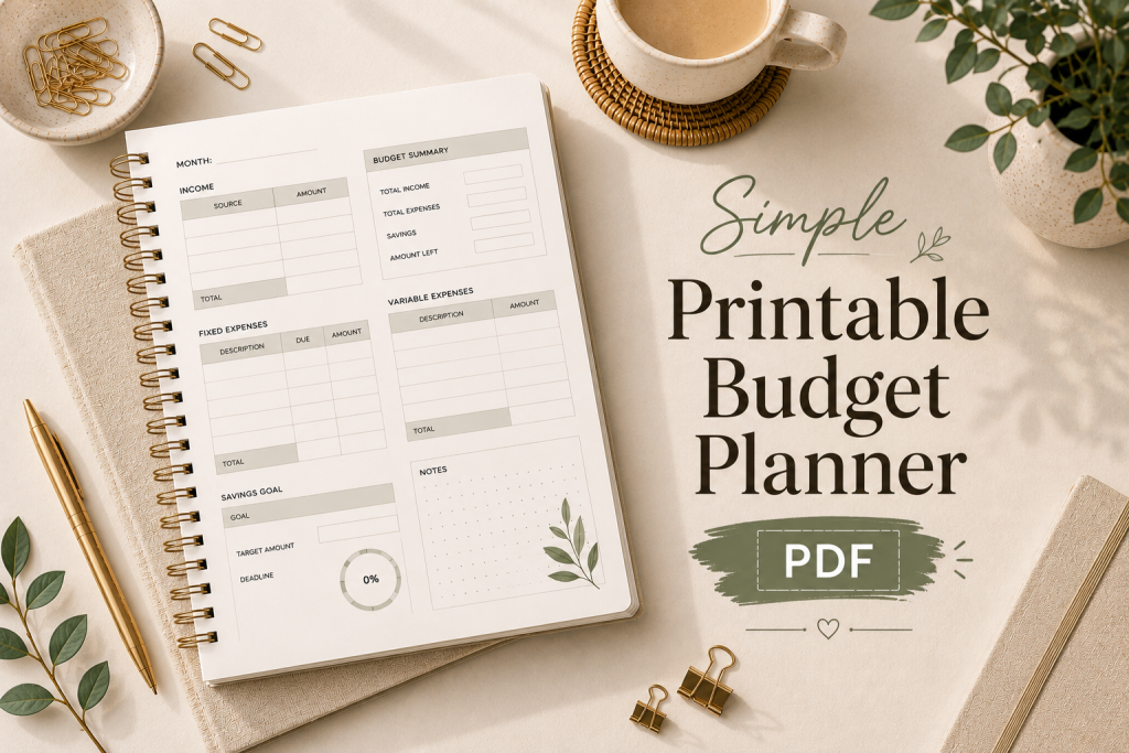 easy printable budget planner PDF simple budgeting system for beginners