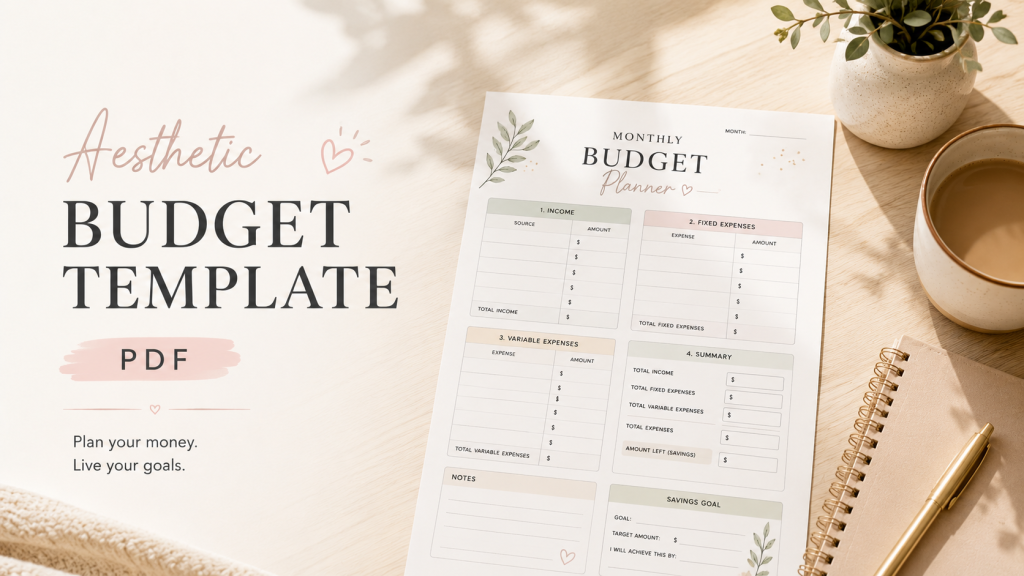 aesthetic budget template PDF printable budgeting pages for beginners