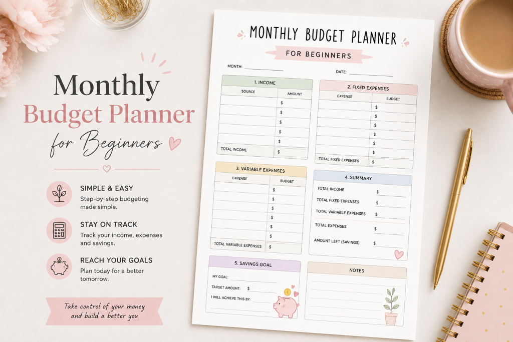 monthly budget planner for beginners printable budgeting guide