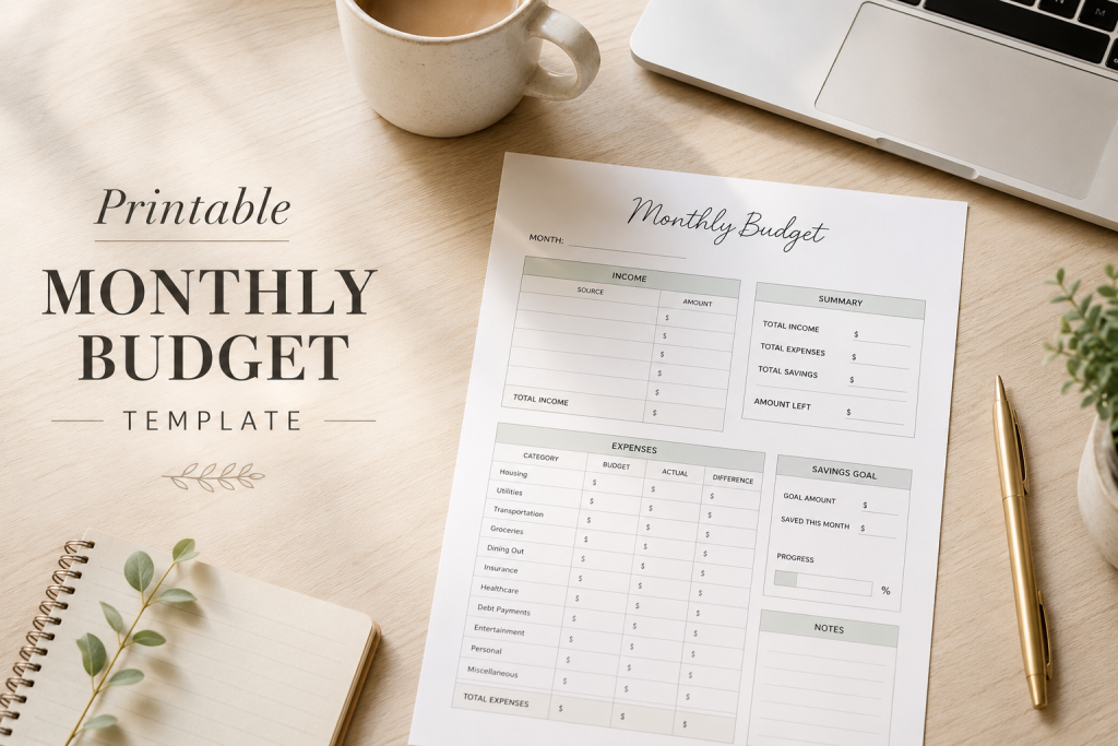 printable monthly budget template PDF budgeting worksheet for beginners
