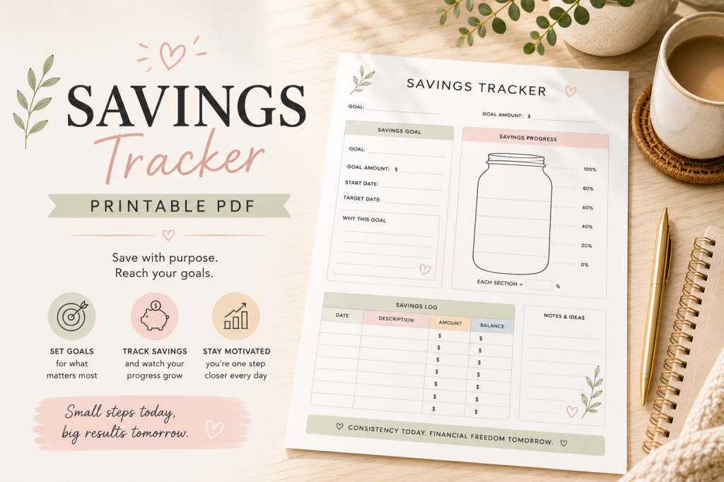 savings tracker printable PDF savings goal tracker for beginners