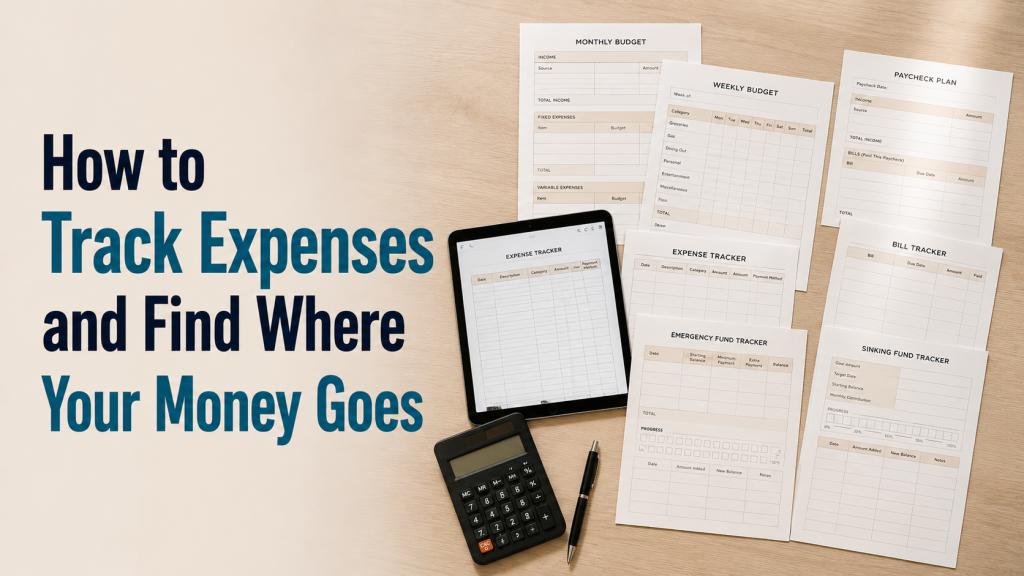 expense tracker with grocery, fuel, shopping and household receipts organized by spending category
